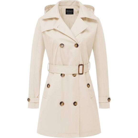 Jackets & Blazers - ⚡Women's White Trench Coat Double Breasted Classic Lapel Overcoat Belted Slim